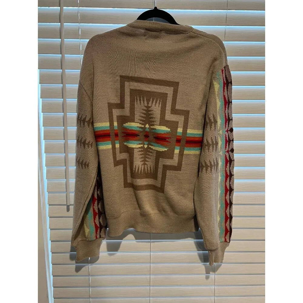 Pendleton High Grade Westernwear Mens Tan Southwestern Cotton Sweater Medium USA
